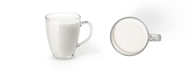 glass mug of milk fresh, isolated  on white background