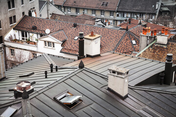 Geneva. Switzerland. Old houses roofs