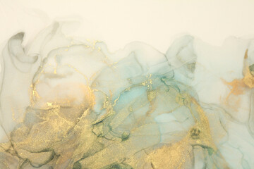 Art Abstract  watercolor flow blot painting. Color canvas marble texture background. Gold (bronze)...