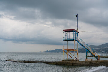 rescue tower near the calm Black Sea