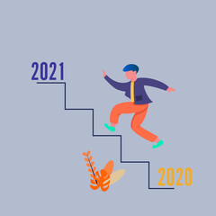 Background vector illustration,. people are currently on the stairs leading up to 2021. flat design style.