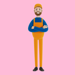 Master for an hour. Builder. 3D illustration in cartoon style.