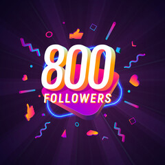 800 followers celebration in social media vector web banner on dark background. Eight hundred follows 3d Isolated design elements - obrazy, fototapety, plakaty