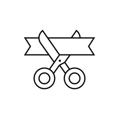 Grand Opening vector icon. Opening Ceremony Icon of Global Business. Ribbon and scissors symbol. Scissors cutting ribbon sign. Vector illustration. 