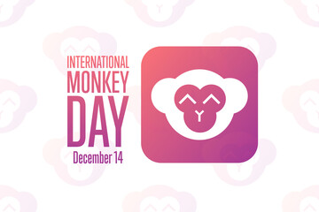 World International Monkey Day. December 14. Holiday concept. Template for background, banner, card, poster with text inscription. Vector EPS10 illustration.