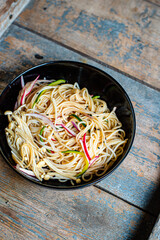 rice noodles vegetables Enoki cellophane pasta Miso Ramen funchose soup pho seafood ready to eat on...
