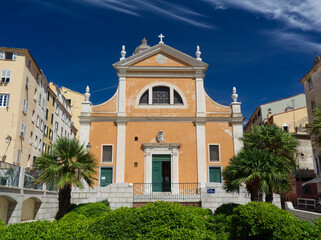 Fototapeta na wymiar Front facade of the Ajaccio cathedral in Corsica