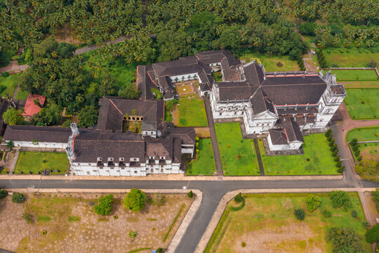 Aerial view of the S&eacute; Catedral de Santa Catarina, old Goa, India.