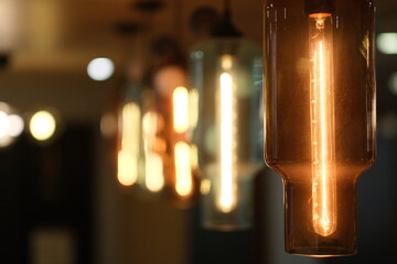 close up retro light bulbs. soft focus and perspective