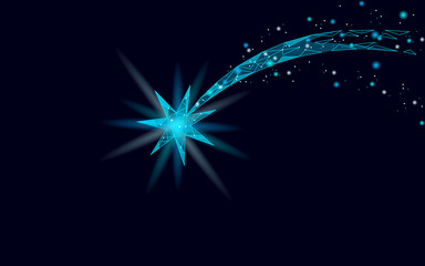 Shooting star low poly space. Night Christmas symbol make a wish. Astronomy glowing comet magic falling meteorite vector illustration