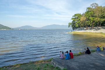 Fototapeta na wymiar Sunrise Bang Phra Reservoir in thailand.