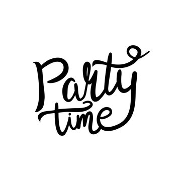 Hand drawn text Party time card. Summer lettering. Ink illustration. Modern brush calligraphy. Isolated on white background. Calligraphy phrase lettering word graphic.