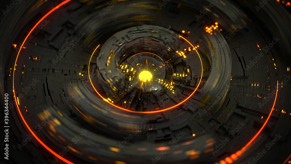 Poster glowing futuristic circular shape with motion blur 3d rendering illustration