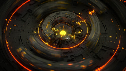 Glowing futuristic circular shape with motion blur 3D rendering illustration