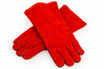 Welding gloves, welding equipment, gloves isolated on a white background, protective clothing