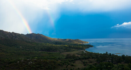 La Revellata, viewpoint with beautiful landscape near Calvi in ​​the Balagne region, Corsica France
Tourism and vacation concept. 
