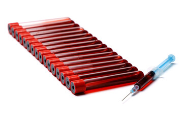 Blood test tube with red plug isolated on white background