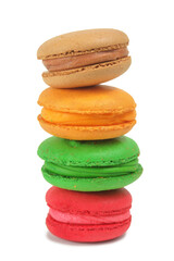 Stack of colorful french macaroons isolated on a white background