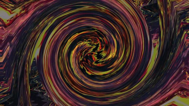 Abstract motion graphic loop of multicolored grunge psychedelic twisting multicolored helix vortex light. 4K loop fast moving colorful round striped swirling hypnotic rotating abstraction art effect.