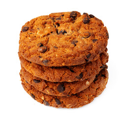 Stack of chocolate chip cookies isolated on white