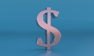 Golden dollar sign on a blue background. 3d rendering illustration
