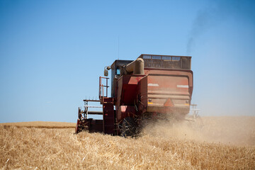 Close up view of a combine harvester in the Swartland Region of South Africa
