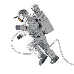 Astronaut flying in free space. On white background - 396349277