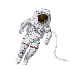 Astronaut in a spacesuit in outer space. On a white background - 396349423