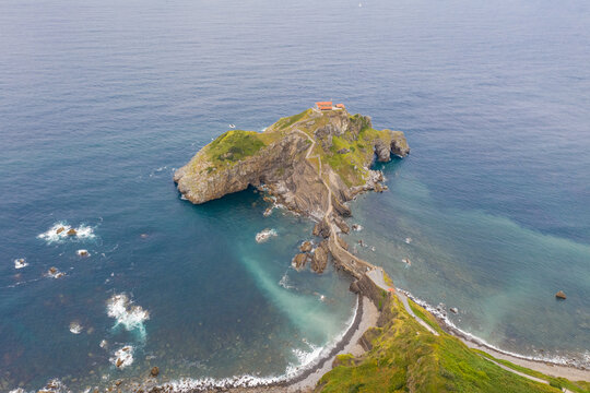 Aerial view of dragonstone from Game of Thrones, Gaztelugatxe, Spain.