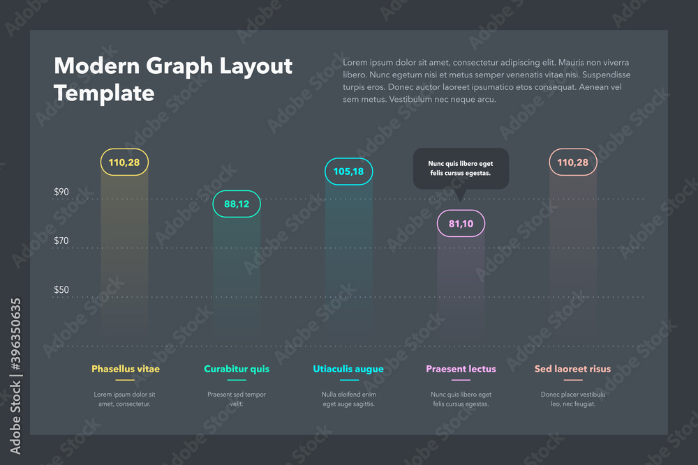 Poster Modern graph layout template with place for your content - dark version. Flat design, easy to use for your website or presentation.