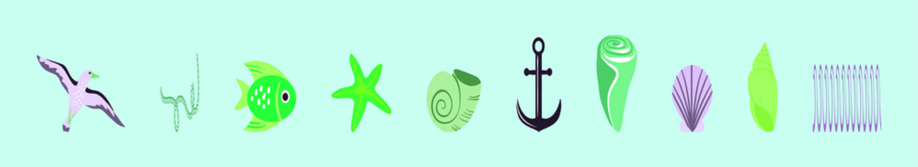 set of sea side cartoon icon design template with various models. vector illustration isolated on blue background