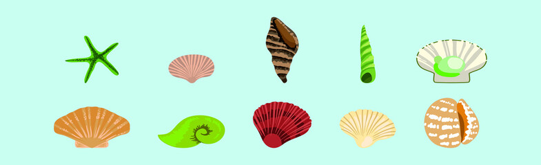 set of seashells cartoon icon design template with various models. vector illustration isolated on blue background