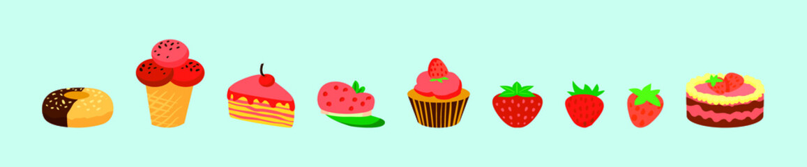 set of shortcake cartoon icon design template with various models. vector illustration isolated on blue background