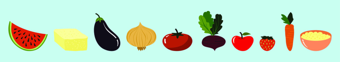 Obraz premium set of vegetables and fruit cartoon icon design template with various models. vector illustration isolated on blue background