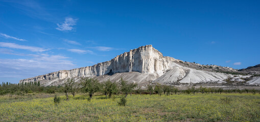 White rock in the Republic of Crimea, Russia. A clear, Sunny morning of October 2, 2020