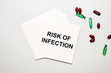 On the sheets for records the text RISK OF INFECTION, next to red and green capsules.