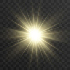 Bright beautiful star.Vector illustration of a light effect on a transparent background.	