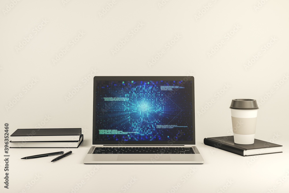 Leinwandbilder creative code skull sketch on modern laptop monitor, theft of personal data and malware concept. 3d 