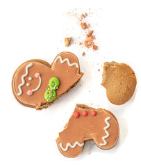 Collection of Gingerbread cookie parts isolated on white background.