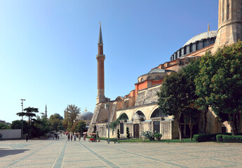 Fototapeta na wymiar View of Hagia Sophia the fall during pandemic. Sultanahmet neighbourhood, city of Istanbul, Turkey.