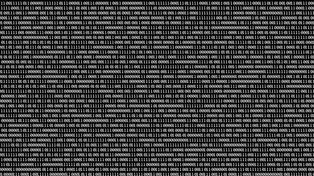 White binary code digital background. White digital data code numbers on black background