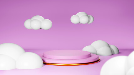 3D Rendering of Premium pink podium mock and cloud on pink background, platform for product presentation.
