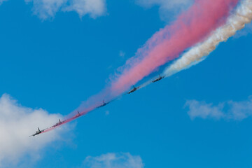 Russia, Moscow, may 2016. The group of planes produces smokes in honor of a Victory Day