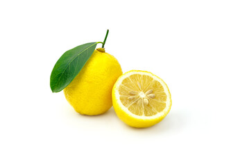 Lemon yellow  cut half  isolated on white background