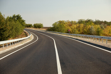 Beautiful view of empty asphalt highway. Road trip