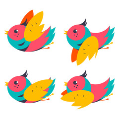Flying bird vector cartoon set isolated on a white background.
