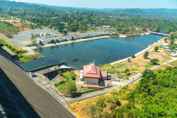 Fototapeta premium Khun Dan Dam is a new tourist attraction of Nakhon Nayok in which you can see the view of Khao Yai National Park .from the ridge of the dam and see the landscape of Nakhon Nayok from behind the dam.