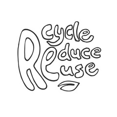 Obraz premium Hand drawn vector illustration of zero waste concept lettering. Eco outline clipart for print, card, textil design. Rethink, reuse, recycle