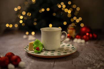 cup of coffee with christmas decorations
