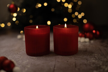 red candles and christmas decorations
